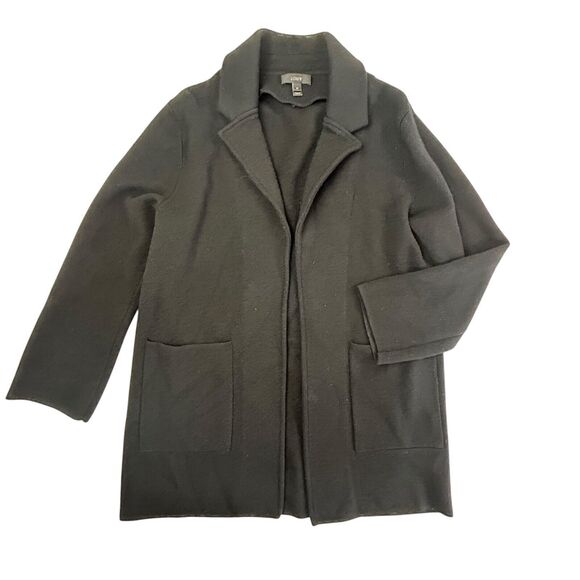 J Crew Open Front Merino Wool Sweater Blazer Women Medium Black Jacket Cardigan - Picture 1 of 10
